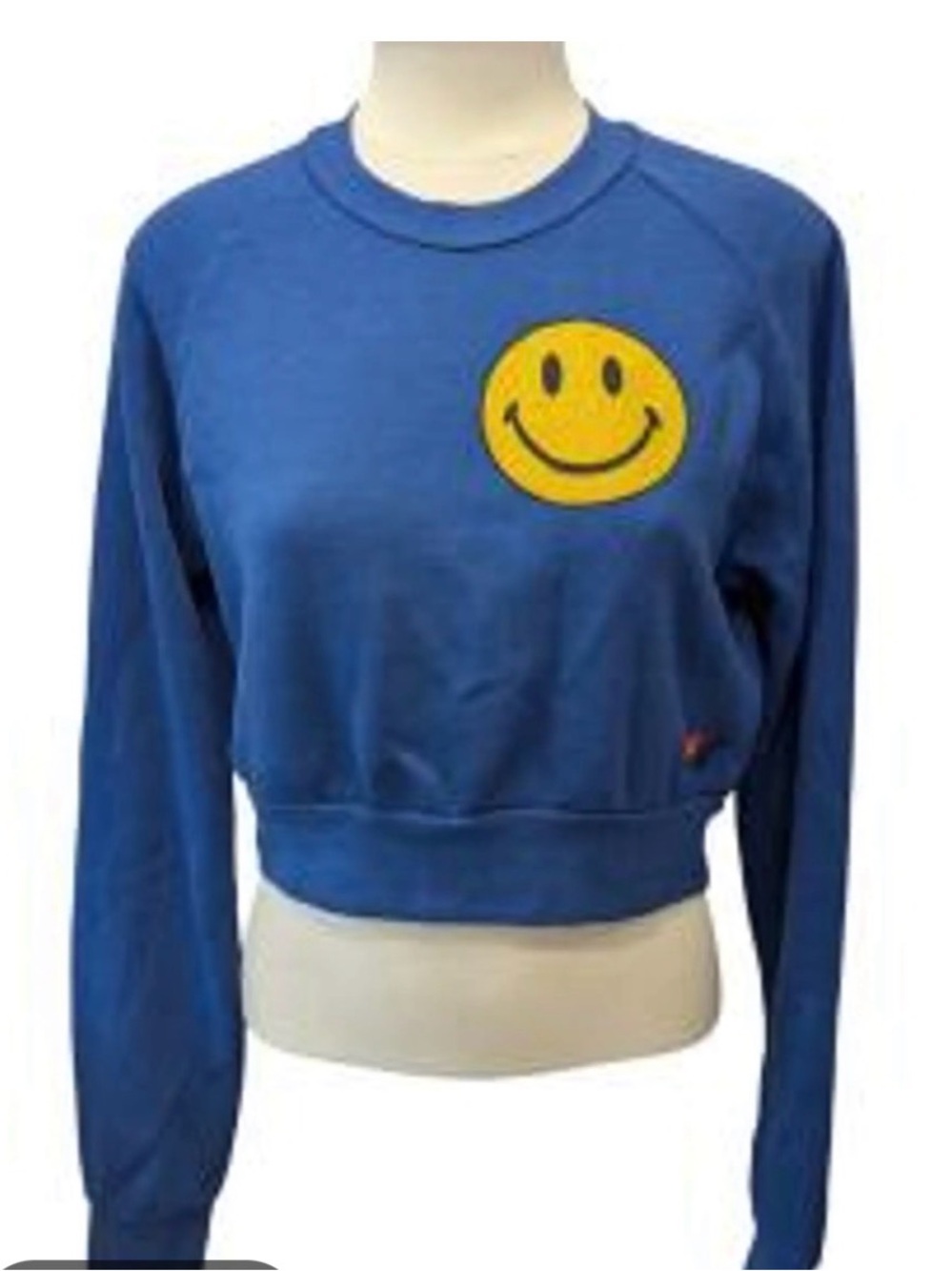 Blue Cropped Sweatshirt with Smiley Face